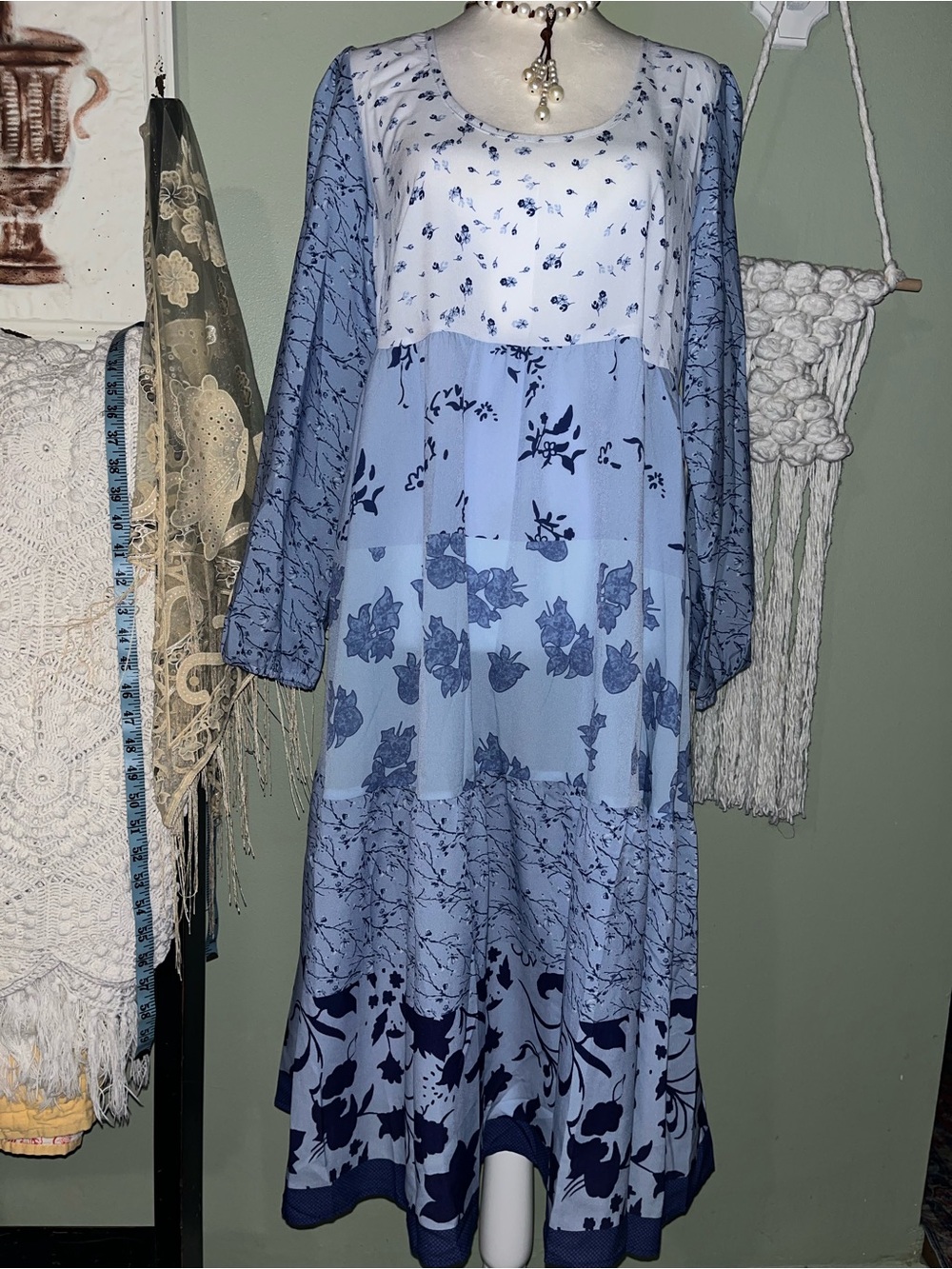 Hekka Light Blue Floral Layered Midi Dress